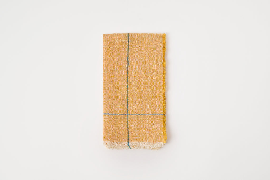 Yellow Cotton Napkins - Blue Stripes