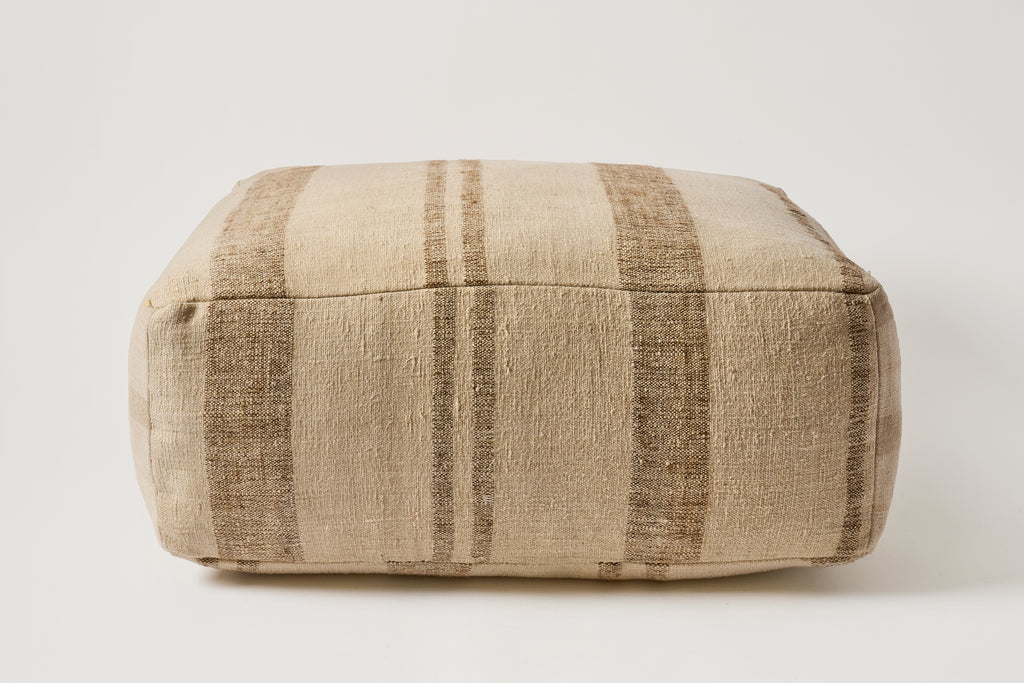 Vintage Grain Sack Pouf F.