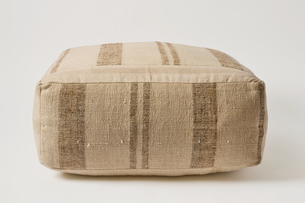 Vintage Grain Sack Pouf F.