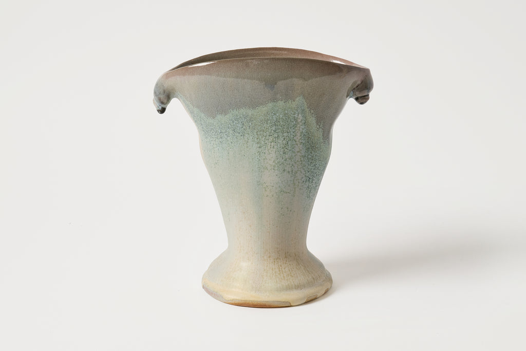 fan shaped vase in blue glaze