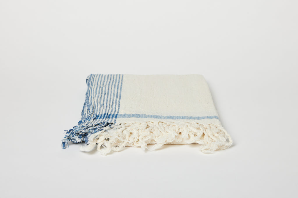 Natural Indigo Side Stripe Bath Towel